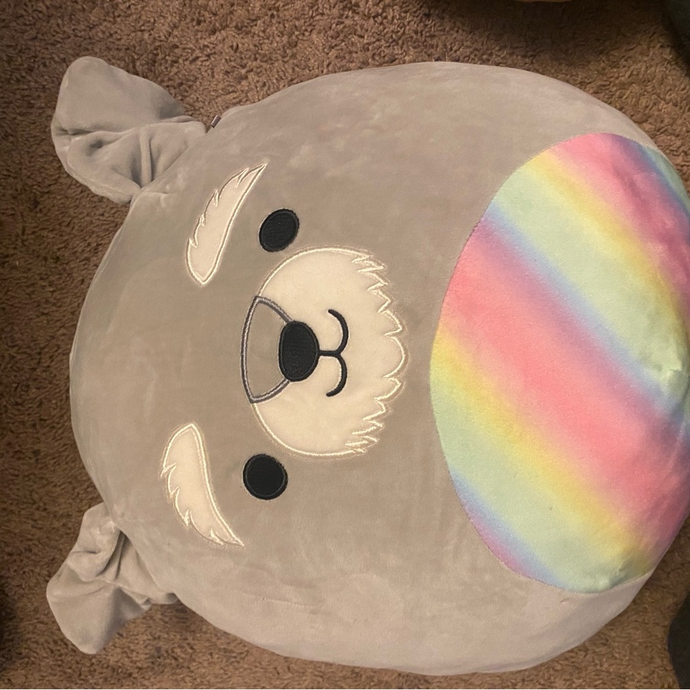 Squishmallows Gray Bear with Rainbow Belly